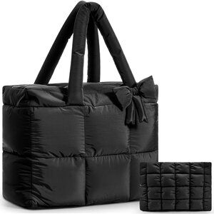 Large Black Puffer Tote Bag Women Quilted Puffy Handbag Gift